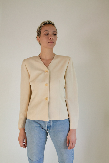 Vintage Tan Linen Blend Cropped Jacket // M | 1621