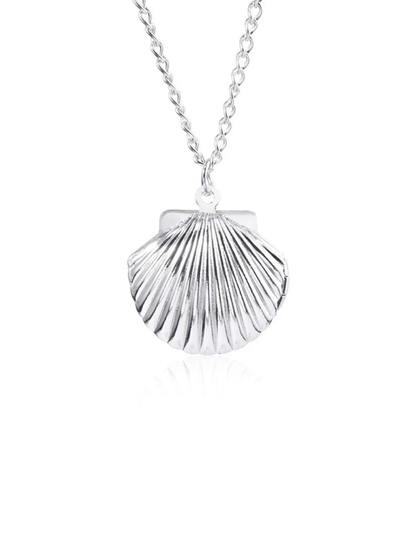 Silver Seashell Locket, Locket Necklace, Mermaid Gift Idea, Open