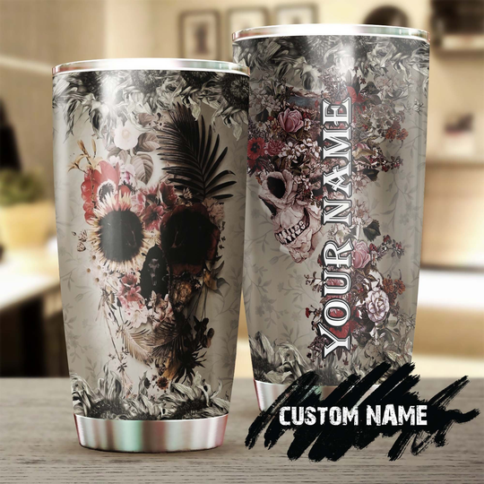 Skull Vintage Floral Beautiful Personalized Fancy Unique Tumbler-Skull Birthday Gift Christmas Gift For Her Him
