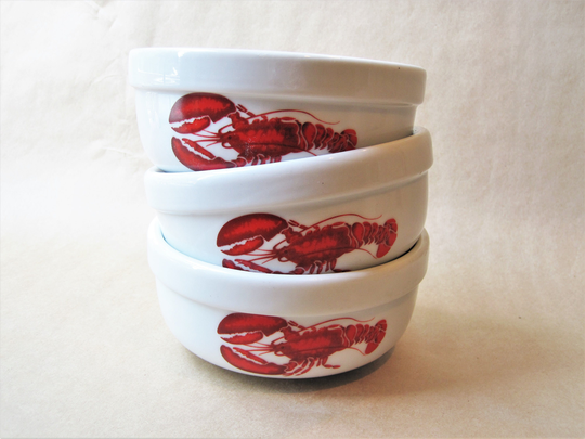 3 Sur La Table Round Lobster Bowls Soup Bowl Dish White Red Seafood Serving Dishes 5.5" X 2.5" Deep Cooks Kitchen Chefware Restaurant Grade