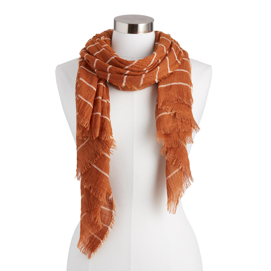 Camel And White Textured Stripe Scarf: Brown by World Market