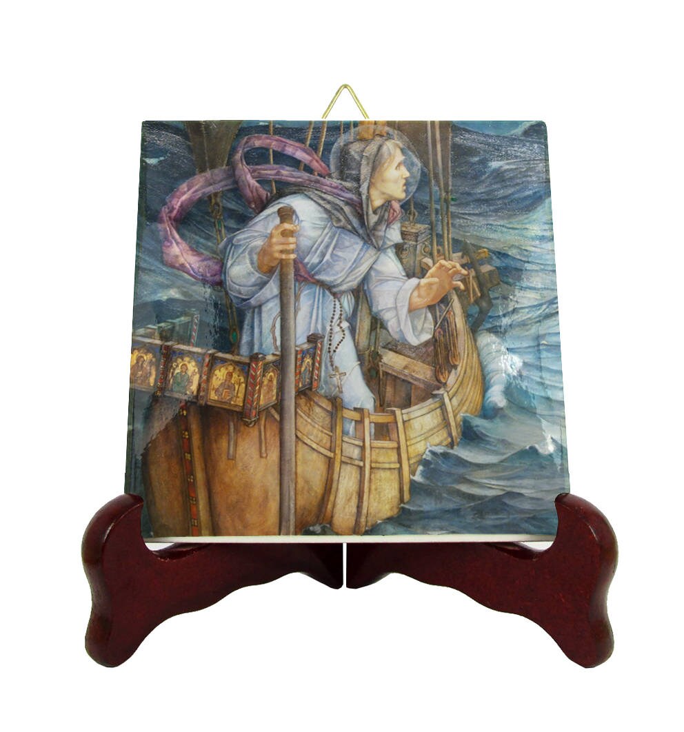 Saint Brendan Of Clonfert - St Icon On Tile Catholic Saints Serie Saint Art Handmade in Italy