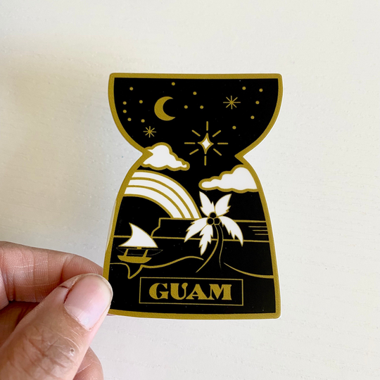 Black & Gold Guam Latte Stone Stickers, Chamorro Isa Tasi Co