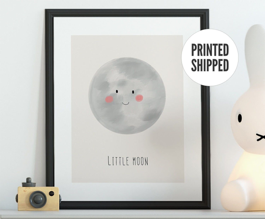 Little Moon, Nursery Room Poster, Hand-Drawn Watercolor Painting, Moon Wall Art Print, Gift For Kids, Physically Printed Product
