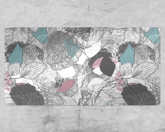 Pale Abstract Floral Desk Pad, White Blotter, Gray Keyboard Mat, Plants Protector, Pvc Mouse Housewarming Gift