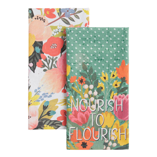 Floral Nourish to Flourish Kitchen Towels 2 Pack - Cotton by World Market