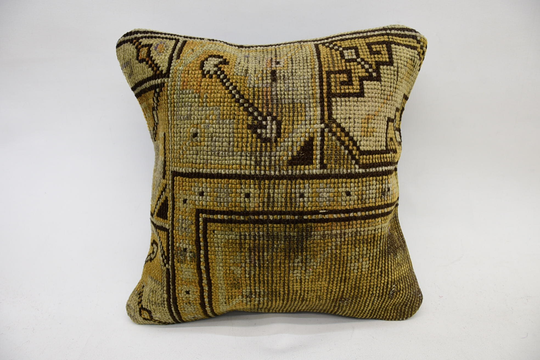 Turkish Pillow, Kilim Home Decor Pillow Cover, 14x14 Beige Case, Rug Sofa Bench Oriental 622