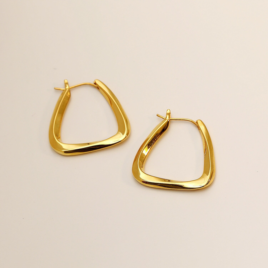 Medium Thick 18K Gold Plated Hoops, Geometric Earrings