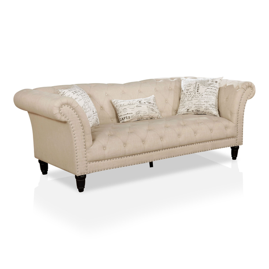 Furniture of America Encline Modern Beige Polyester/Blend Sofa in Off-White | IDF-6210BG-SF