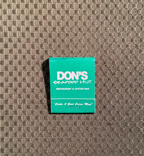 Vintage Matchbook, Dons, Seafood Hut, Restaurant, Metairie, Lafayette, Louisiana, with 20 Match Sticks