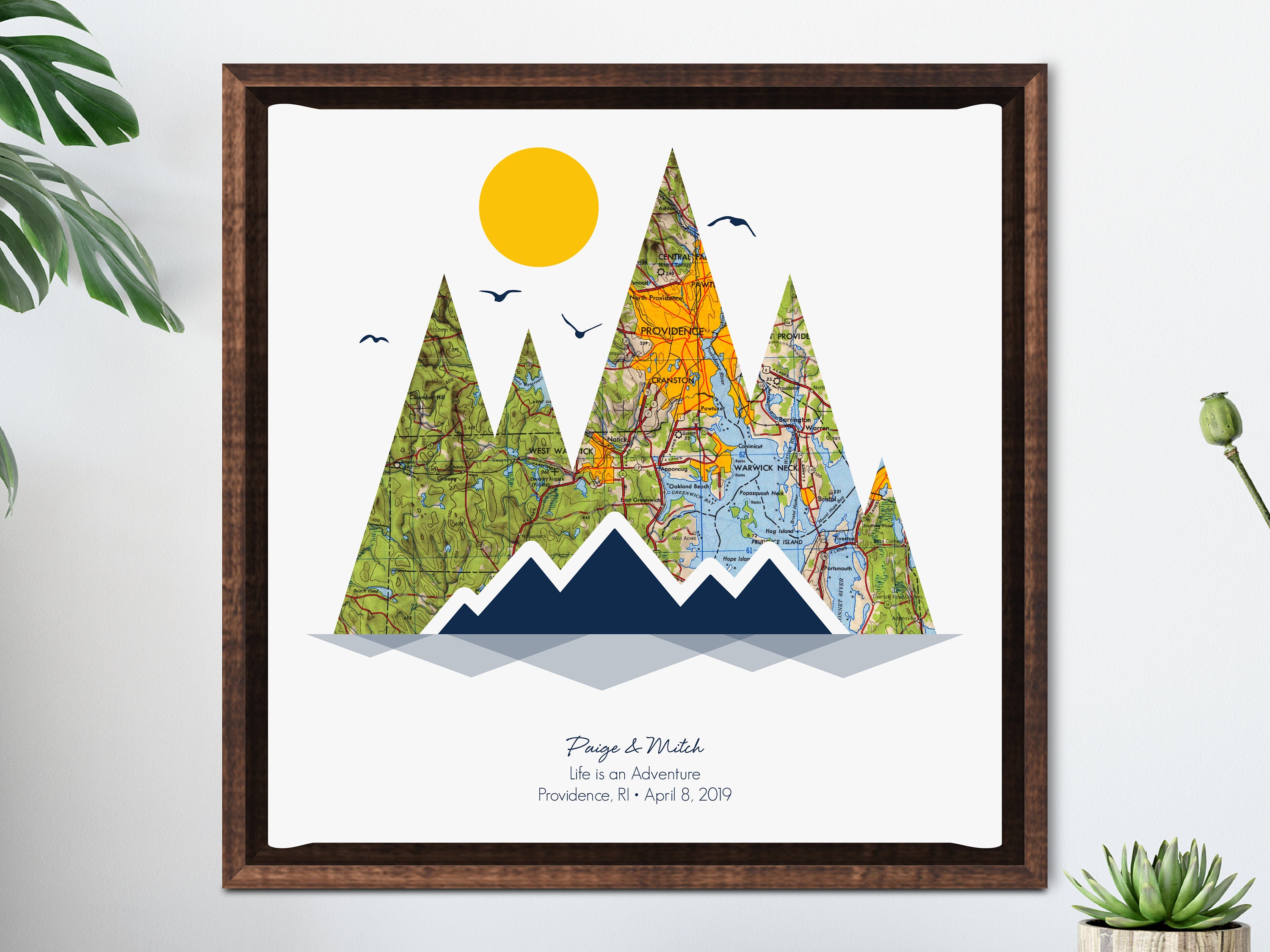 Mountain Wall Art, Engagement Gift For Bride & Groom, 1 Year Anniversary Couple, Boyfriend Christmas, Valentine Day Him