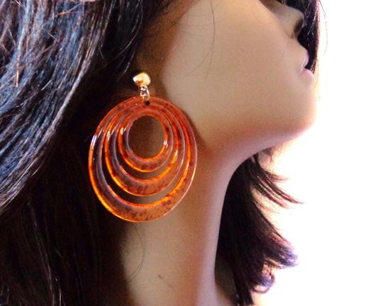 Multi Hoop Earrings Tortoise 2.5 Inch Vintage Amber Color