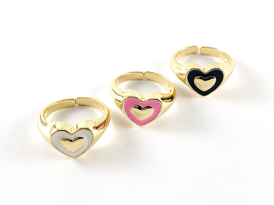 Real Gold 18K Plated Enamel Heart Signet Ring