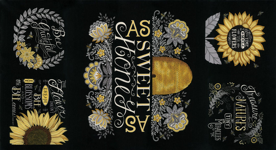 Bee Grateful Ebony Panel By Deb Strain For Moda Fabrics 19960 14 24" Panel
