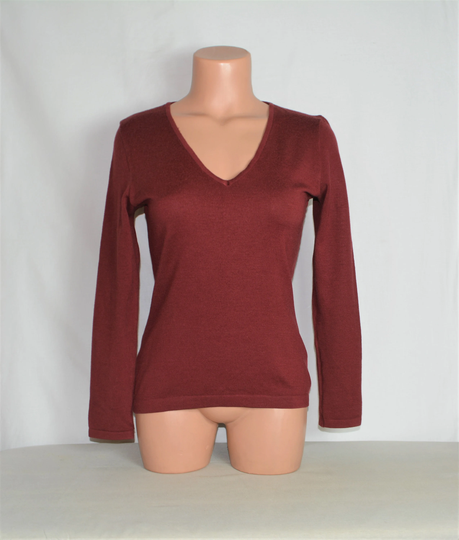 Wolford Vintage Women Wool Blend Top Size Xs/S Burgundy Pullover V Neck Long Sleeve Sweater Deep Knit Made in Austria