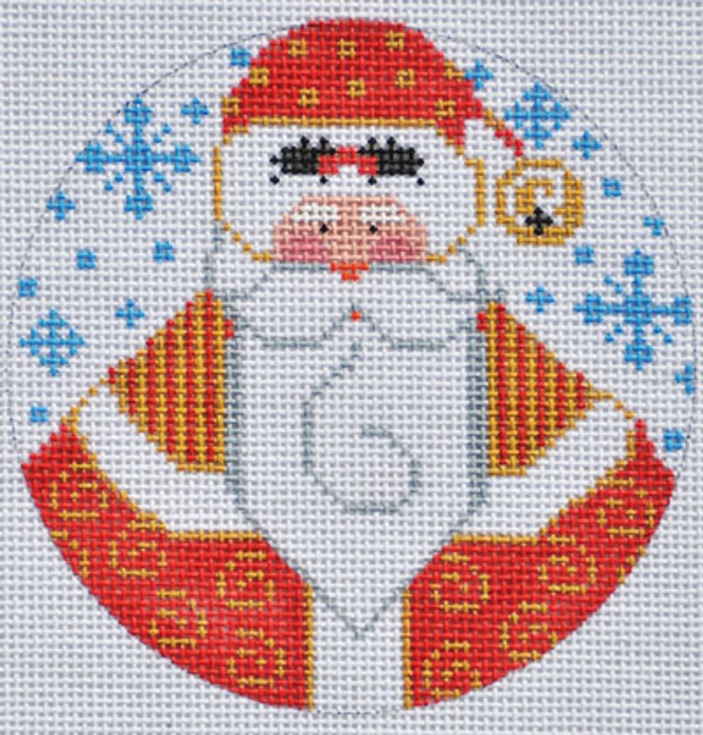 Needlepoint Handpainted Christmas Danji Ornament Santa With Holly 4 -Free Us Shipping