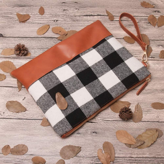 Personalized Buffalo Print Wristlet, Monogrammed, Red/Black, White/Black
