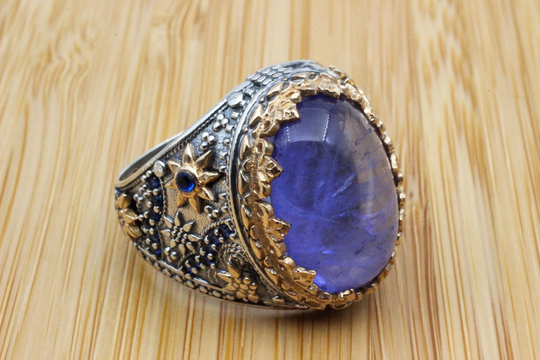 Mens Handmade Ring, Turkish Silver Men Ottoman Paraiba Men's Jewelry, Gift For Him, 925K Sterling