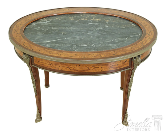 51003Ec French 1920S Marble Top Inlaid Coffee Table W. Rams Head