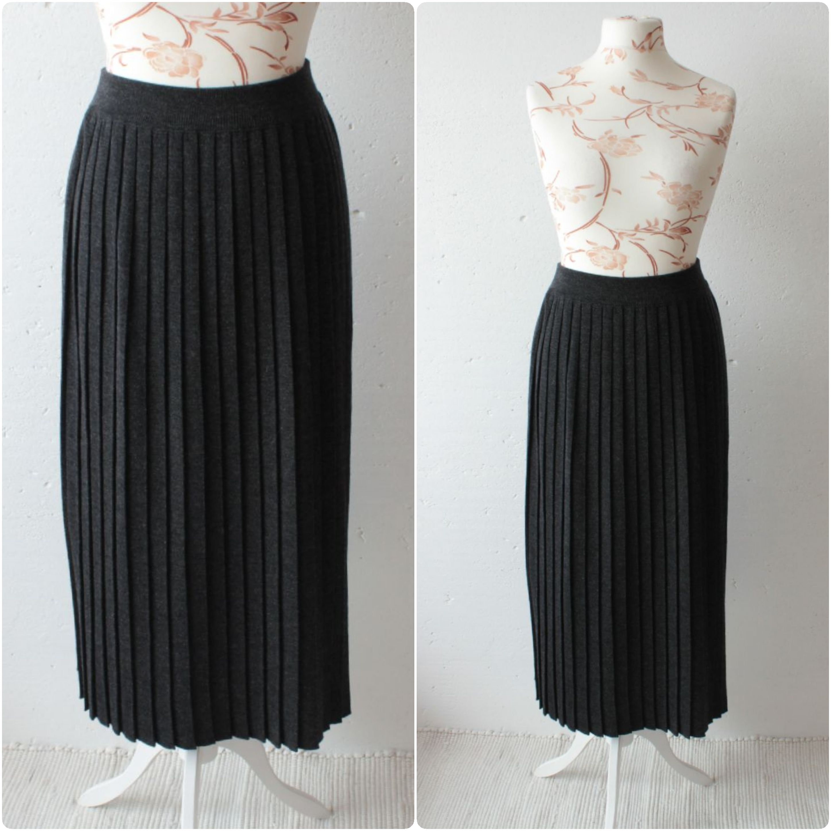 Vintage Dark Grey Pleated Wool Blend Maxi Skirt Accordion Gray Midi Warm Winter Fall Italian M