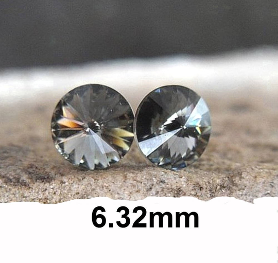 6.32mm Black Diamond Rivoli Rhinestone Stud Earrings, Crystal Studs, Small Rhinestone Earrings