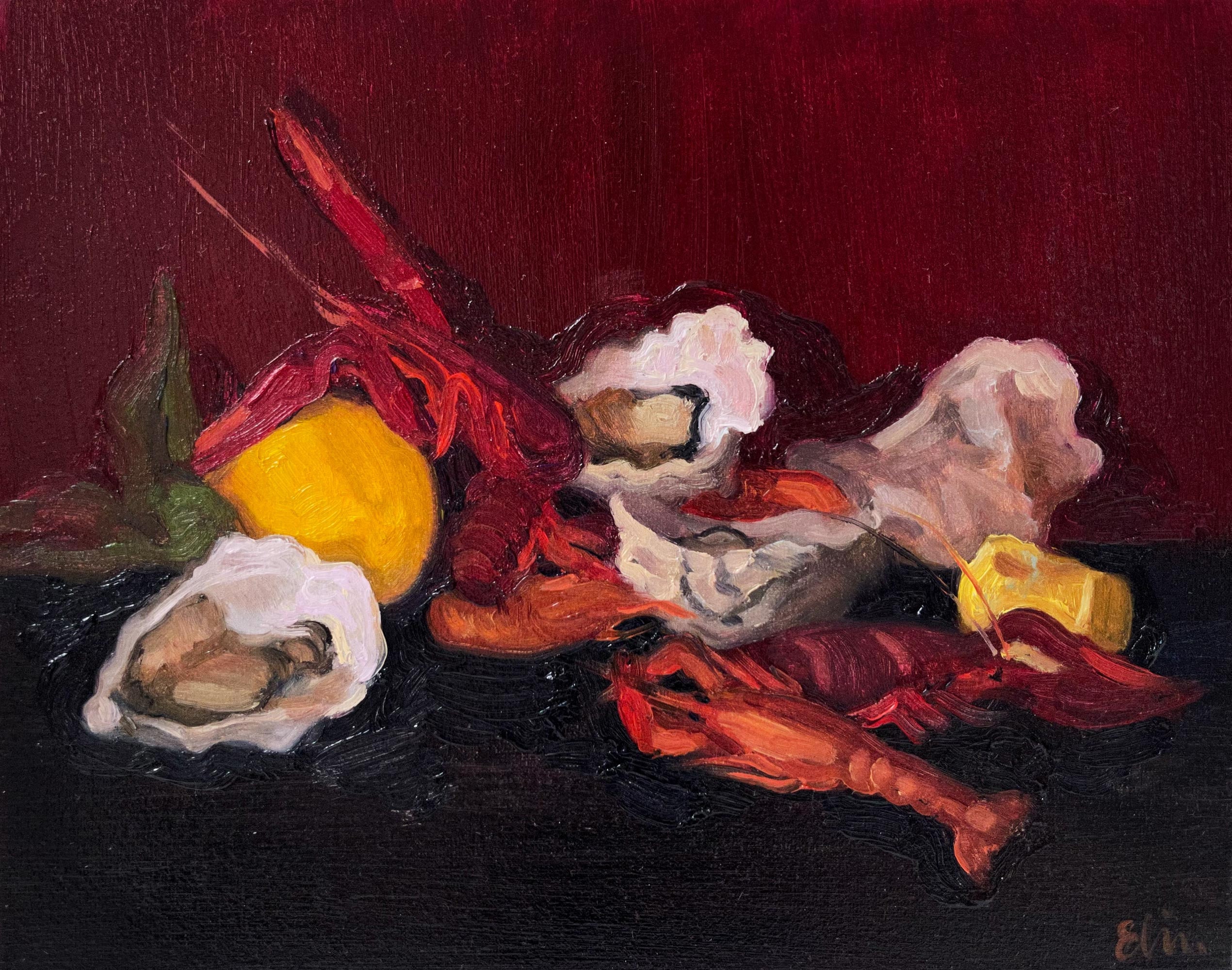 Original Oil Painting, Still Life With Seafood
