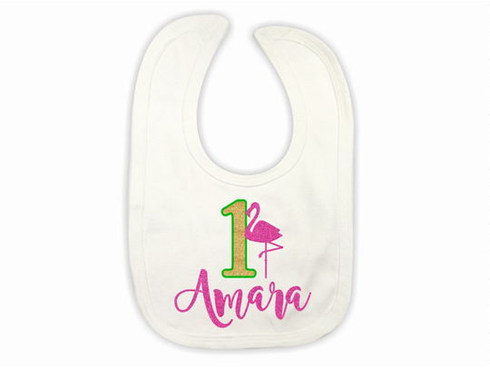 Flamingo Bib, First Birthday One Smash Cake Topper, Package