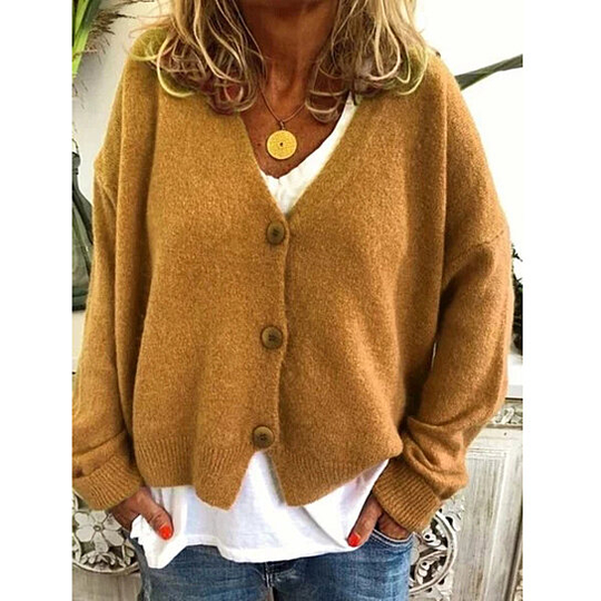 Winter Knitted Wool Blend Casual Long Sleeve Sweater - Yellow, S