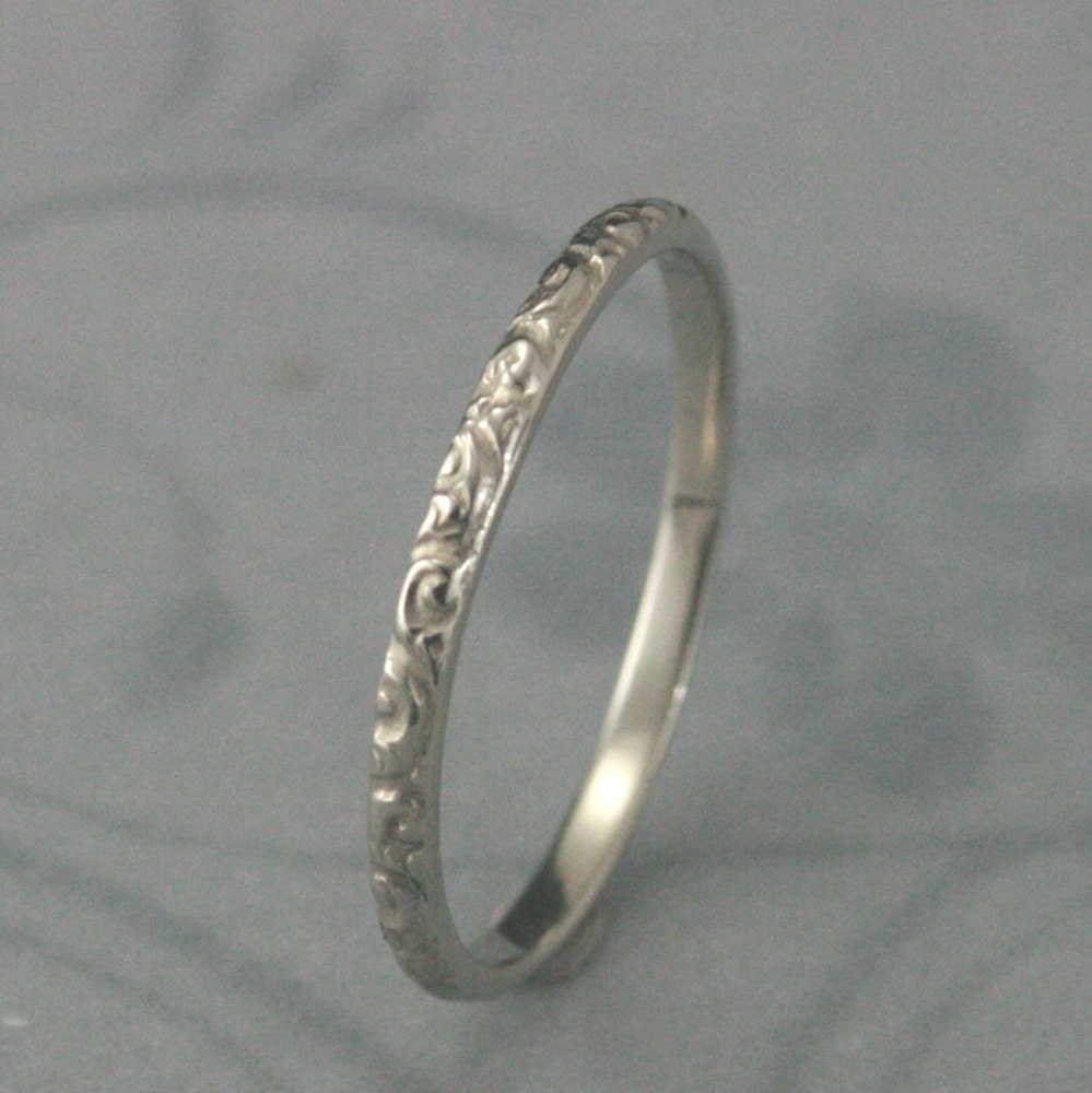 Band Embossed Ring Womens Wedding White Gold Pattern Swirl Vintage Look Classy Rococo in The Disco Blazer Arts