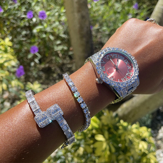 Open Square Rhinestone Bangle, Baguette Cuff Bracelet, Opened Square Zircon Bracelet Iced Out Cz