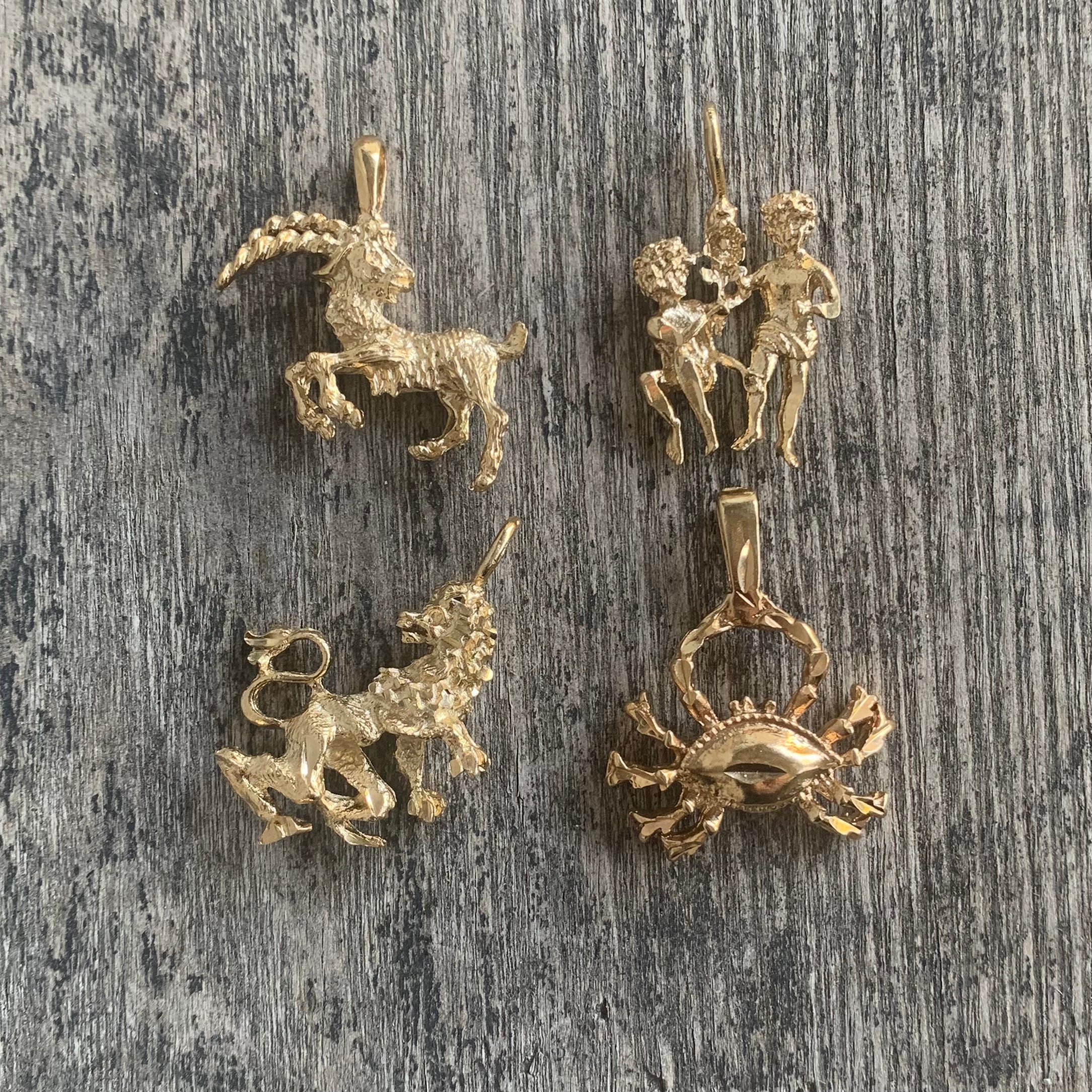 Signs Of The Zodiac Pendants 10K Gold Plate 80S Vintage Leo Cancer Gemini Aries Capricorn