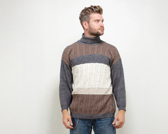 Vintage Men Sweater 1990's Men Vintage 90's Retro Pullover Cotton Blend Jumper Braided Sweater Clothing Boho Size Large L