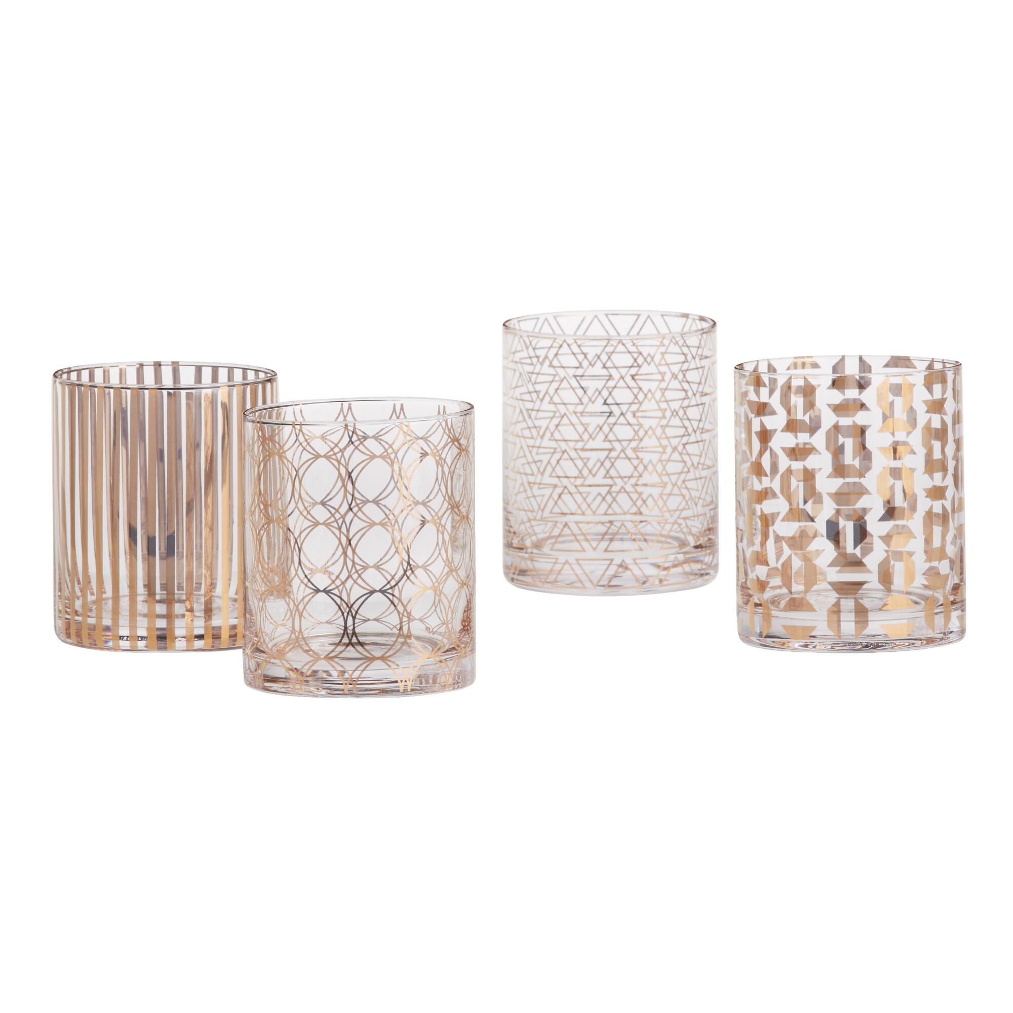 Metallic Gold Pattern Double Old Fashioned Glasses Set of 4 by World Market