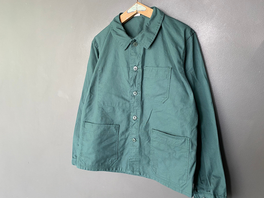 Pit21.5" French Forest Green Cotton-Blend Twill Work Jacket Vintage Rugged Workwear