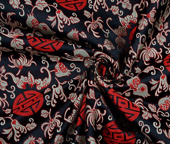 Chinese Silk Brocade Fabric Multicolor Pomegranate Blossom Folk Traditional Tapestry Satin One Yard For Cosplay Diy