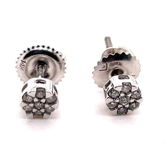 14Kt White Gold .25Ct Diamond Flower Cluster Screwback Stud Earrings