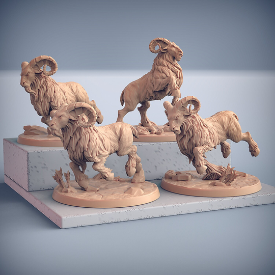 Mountain Rams Of Skutagaard By Artisan Guild - D&d 28mm Scale Unpainted Resin Miniature