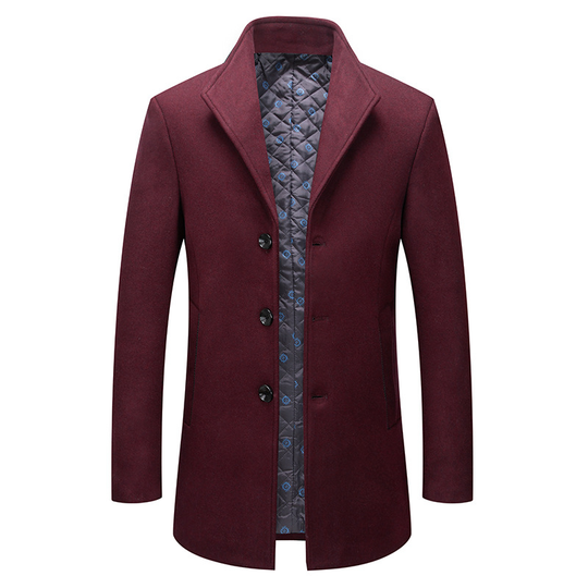 Men's Lined Wool Blend Pea Coats Outwear - Red, L