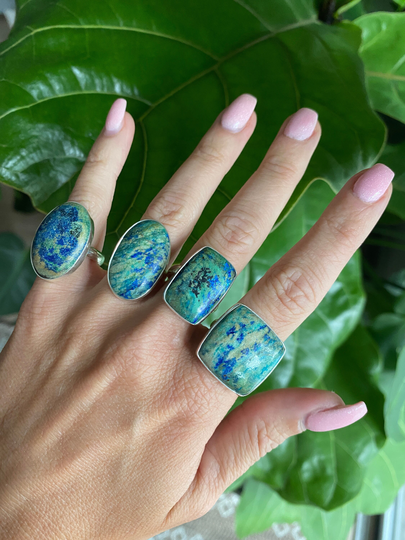 Azurite Adjustable Ring, Azurite, Silver Ring