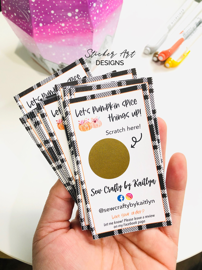 Craft Show Business Cards Supply, Promotional Materials, Thank You Scratch Off Cards, Custom Fall Small Card