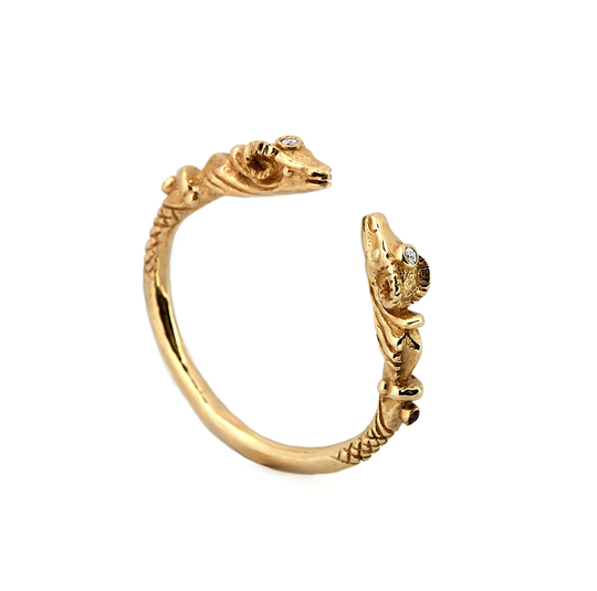 Ancient Ram Ring 14K 18K Solid Gold, Double Headed Ram Ring, Aries Goat Head Antique Style Animal Silver