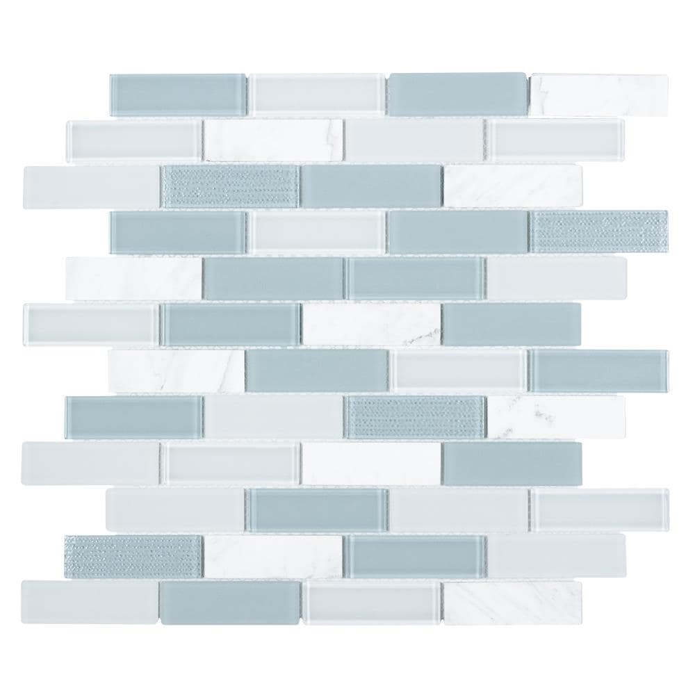 Elida Ceramica Skylight Blended Linear 12-in x 12-in Glossy Glass; Stone Wall Tile | SKLGBLWHBLD1214