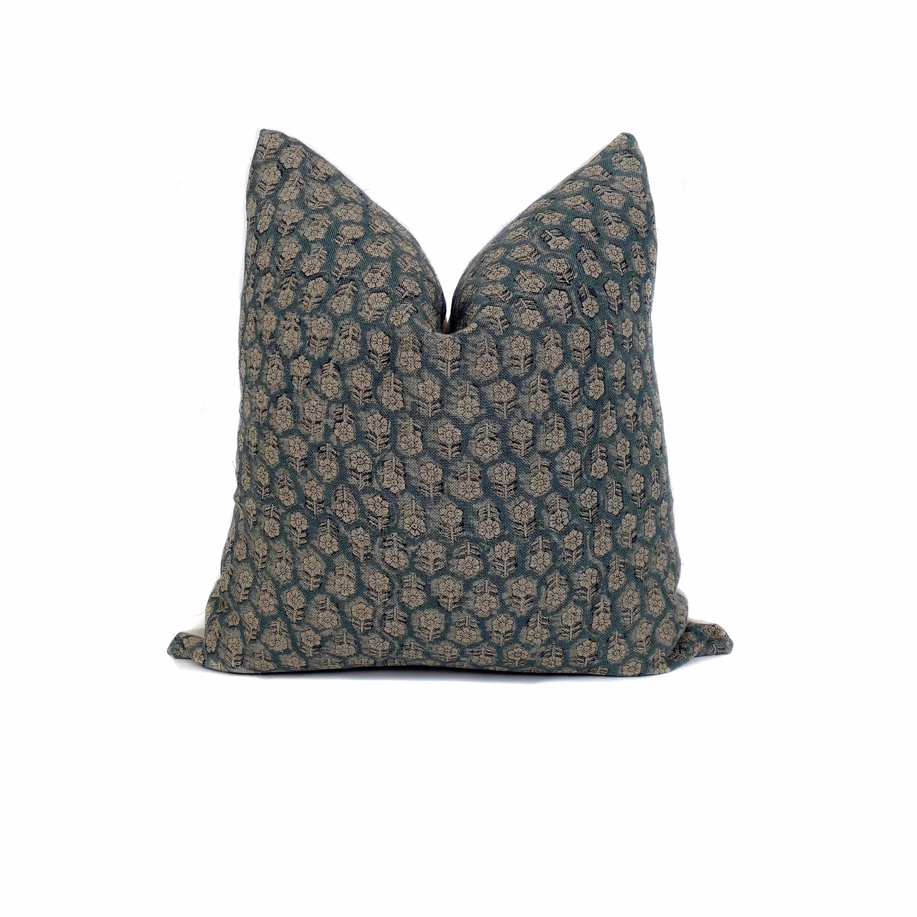 Floral Pillow Cover Cotton Linen Blend Blue Teal Brown Rustic Shabby Chic Botanical Cushion Case Sofa Throw Cozy Home Décor Valencia