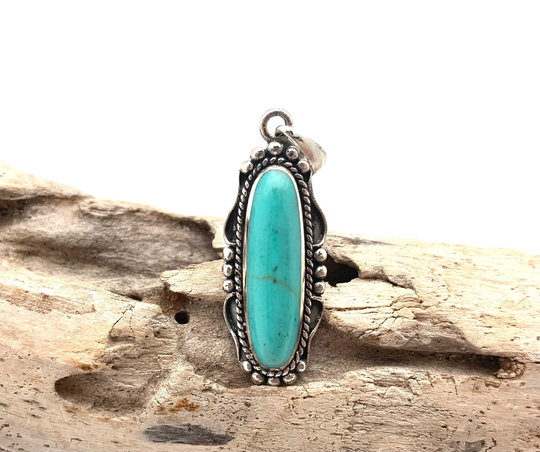 Turquoise Silver Pendant // Necklace Long Vintage Inspired 925 Sterling