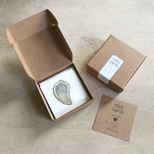 Oysters Mini Cards Box Set/Gift Tags Watercolor Illustration Tiny Messages Party Favors Stocking Stuffers Gifts Oyster
