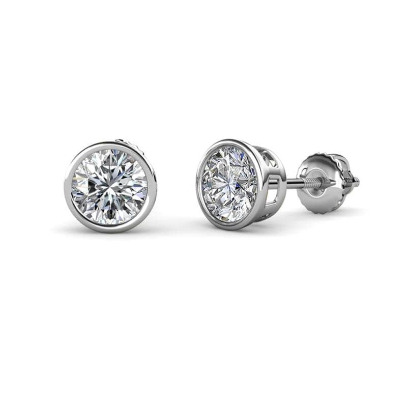 Moissanite Diamond Bezel Set Solitaire Women's Stud Earrings 2.00 Ct 14K White Gold Over Earrings, Stud, Gra Certificate Available