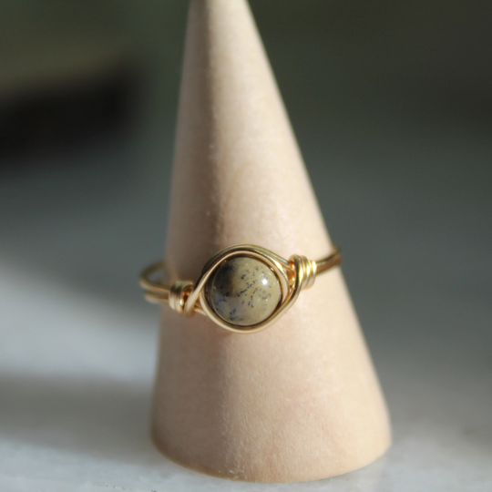 Coffee Bean Jasper Wire Wrapped Ring | Crystal Rings Stackable Gemstone Handmade