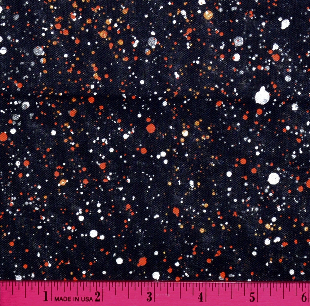 Halloween Blender Fabric | Sold By The Half Yard For Sewing Quilting 100% Cotton Mini Small Tiny Paint Splatter Orange White Black