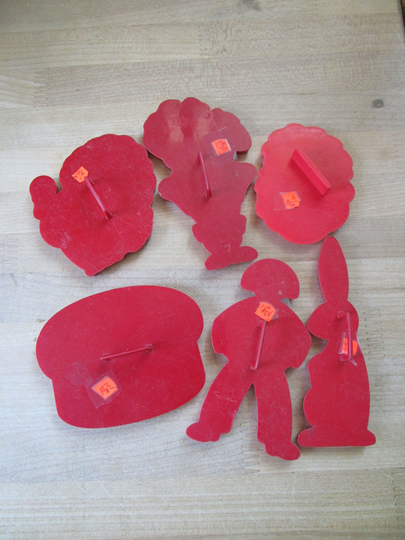 Vintage Plastic Lot Of 6 Red Cookie Cutters -Turkey, Clown Santa's Head -Etc One Hundreds From Cookie Cutter Estate - Estate Find