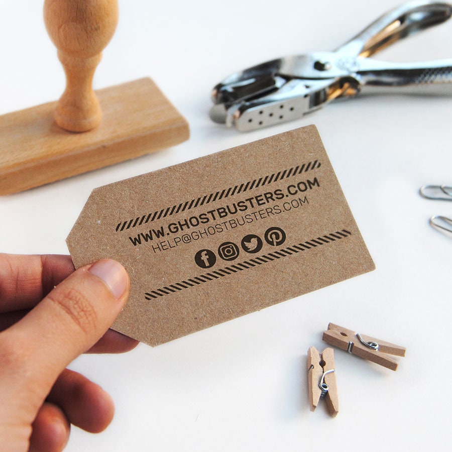 Custom Business Card Information Stamp, Social Media Website Wood Mounted Stamp